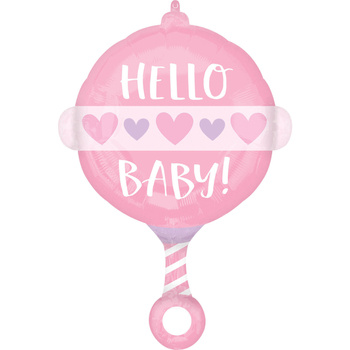 Balon foliowy 22" Grzechotka HELLO BABY Girl