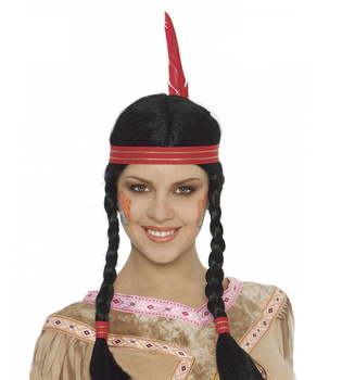 Peruka "Indianka" warkocze z opaską i piórkiem