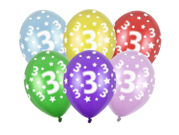 Balony 14" cyfra 3 metalik mix kolorów 6 sztuk