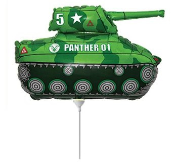 Balon foliowy 14" na patyczku - czołg zielony