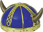 Akcesoria Wikinga - Hełm z rogami niebiesko-złoty