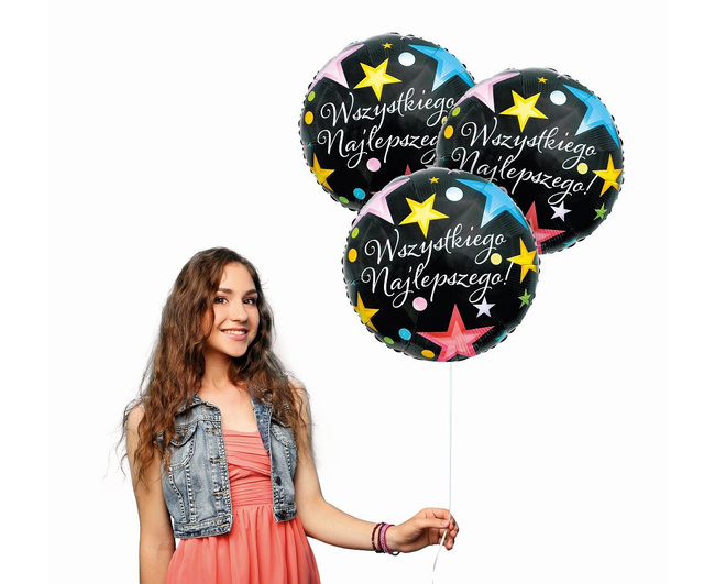 Balon foliowy 18" Gwiazdki - Wszystkiego Najlepszego