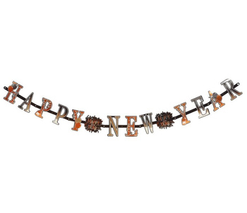 Baner noworoczny "Happy New Year" szampan, balony 170cm