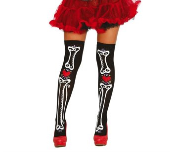 Pończochy czarne "Kościotrup" Day of dead