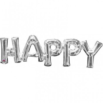 Balon foliowy 16" Srebrna Fraza "Happy!"