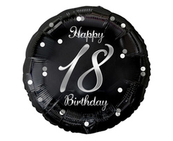 Balon foliowy 18" Urodzinowy numer 18 czarny w grochy