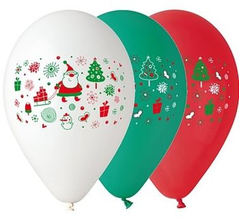 Balony 12" z nadrukiem "Świąteczne Mikołaje" 5 sztuk