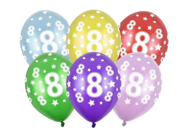 Balony 14" cyfra 8 metalik mix kolorów 6 sztuk