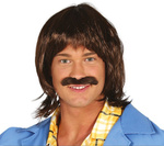 Peruka męska Lata 70-te z wąsami - brązowa