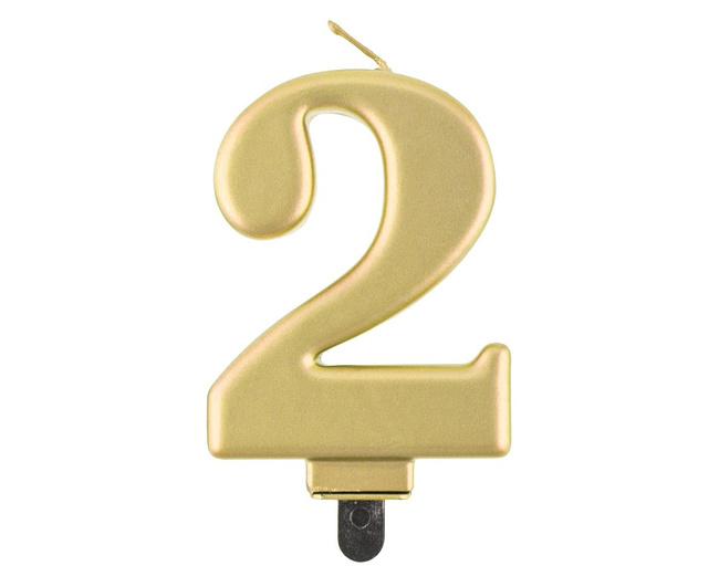 Świeczka cyferka B&C złoty metalik "2"
