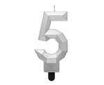 Świeczka cyferka diament srebrny "5"