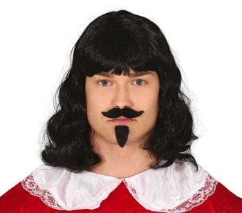 Peruka męska "Muszkieter" z brodą i wąsami, czarna