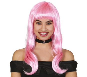 Peruka "Długowłosa" z grzywką różowa jasna