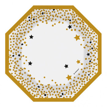 Noworoczny bal - talerzyki ośmiokątne 18 cm 6 sztuk