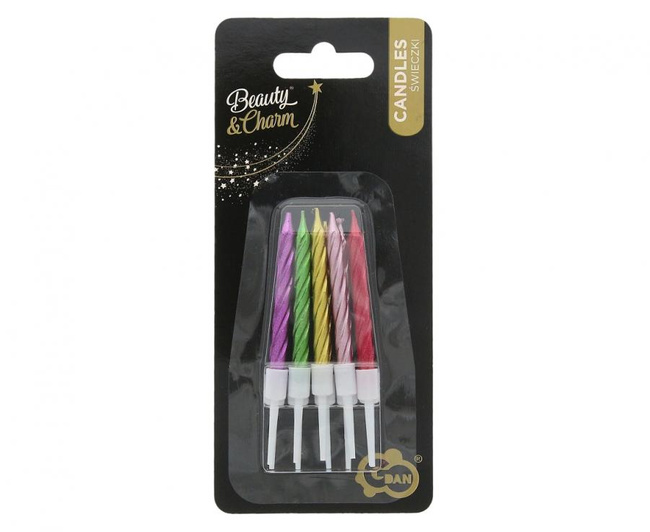 Świeczki urodzinowe spiralne metalizowane 10 sztuk