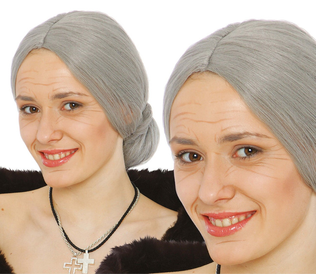 Peruka "Starsza Pani z koczkiem" siwa