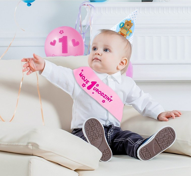 Szarfa dziecięca Moje 1 Urodziny różowa