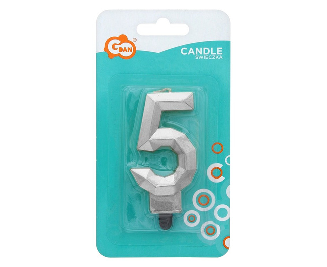 Świeczka cyferka diament srebrny "5"