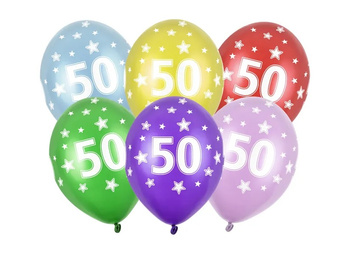 Balony 14" cyfra "50" Metalik mix kolorów 6 sztuk