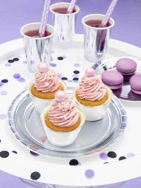 SREBRNE Talerze papierowe 23cm połysk 6 sztuk