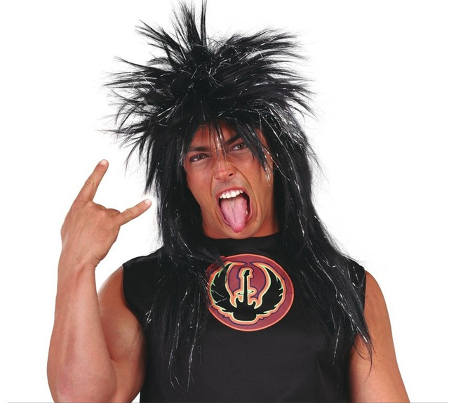 Peruka męska "Punk" czarna, srebrne pasemka