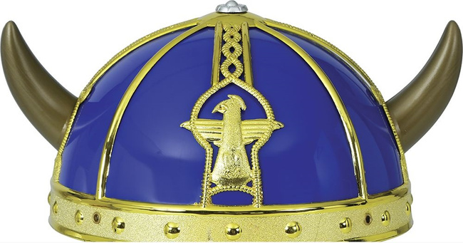 Akcesoria Wikinga - Hełm z rogami niebiesko-złoty