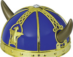 Akcesoria Wikinga - Hełm z rogami niebiesko-złoty
