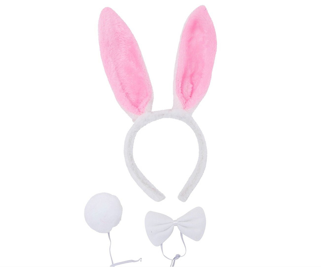 Opaska "Króliczek" + muszka + kitka biało-różowy