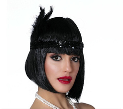 Opaska "Retro - lata 30ste" z piórkiem - czarna