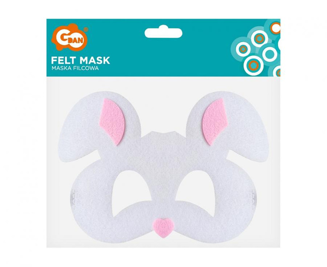 Maska płaska "Królik" biała filc