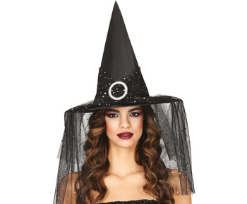 Kapelusz "Wiedźma" z woalką z gwiazdkami