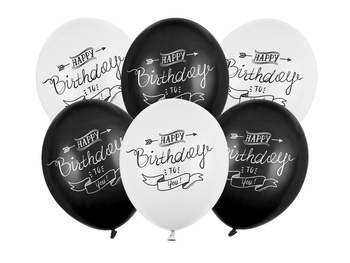 Balony 14" nadruk "Happy Birthday" kredowe 6 sztuk