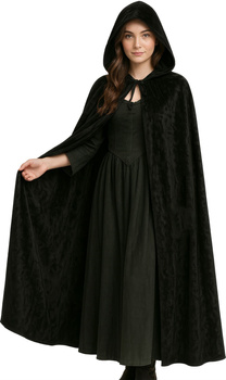 Peleryna z kapturem welurowa 130 cm czarna