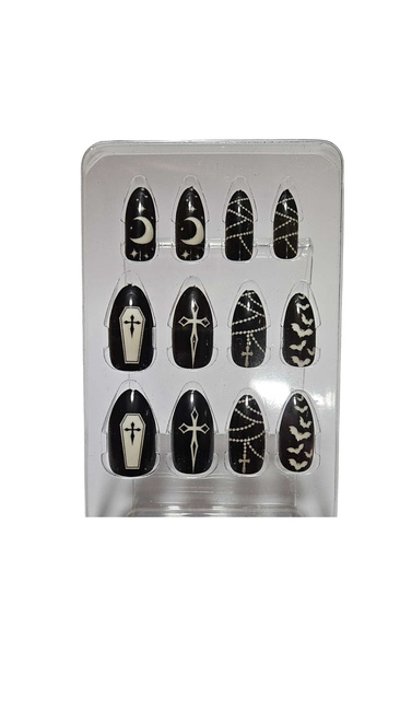 Sztuczne paznokcie z klejem - Gotycka Wampirzyca 12 sztuk