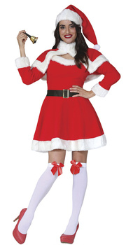 Kostium "Mikołajowa" sukienka, peleryna, czapka, pas