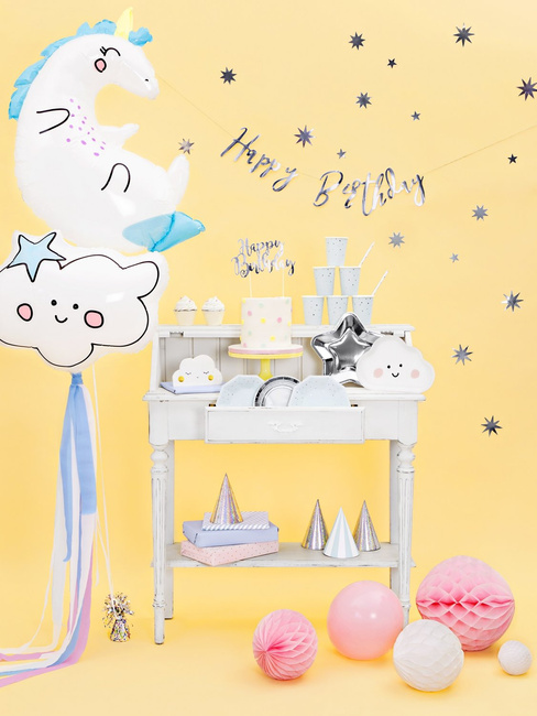 Dekoracja Bufetu - Topper "Happy Birthday" srebrny