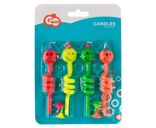 Świeczki urodzinowe Uśmiechnięte buzie na spiralach 4 sztuki