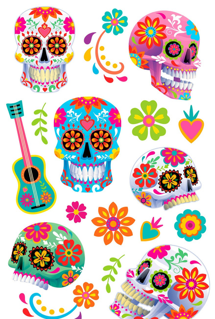 Tatuaże zmywalne - Day of Dead, kolorowe czaszki