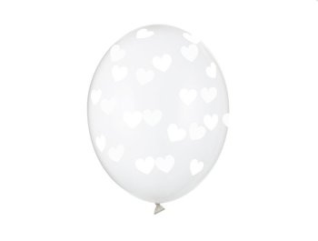 Balony 12'' nadruk "Serduszka" clear / białe 6 sztuk