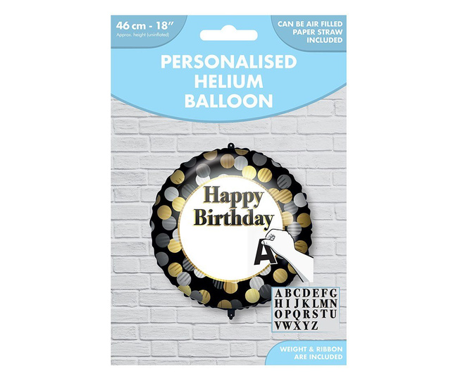 Balon foliowy 18" Happy Birthday personalizowany, czarny