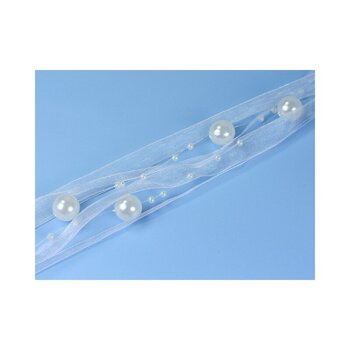 Girlanda z perełkami i wstążką, biała 1,2m