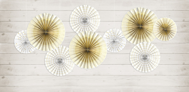 Wachlarze ozdobne - Wzorzyste biało / złote 4 sztuki