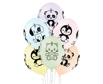 Balony 12" nadruk "Zwierzęta unicorn" mix 6 sztuk