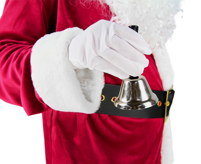 Kostium "Mikołaj" płaszcz + pas, broda, rękawiczki, dzwonek