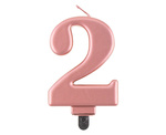Świeczka cyferka B&C pudrowy róż metalik "2"