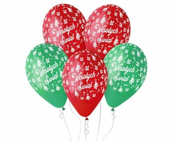 Balony 13" z nadrukiem "Wesołych Świąt" 5 sztuk