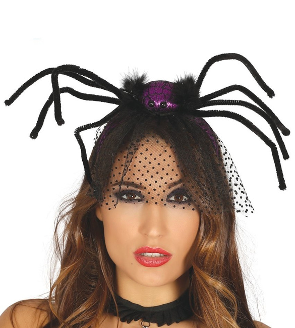Opaska "Pająk" fioletowy z woalką