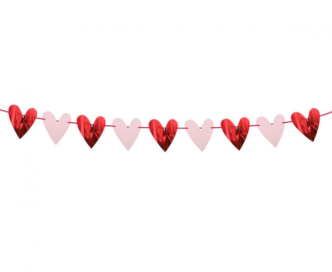 Girlanda papierowa SERCA czerwone, różowe 2m