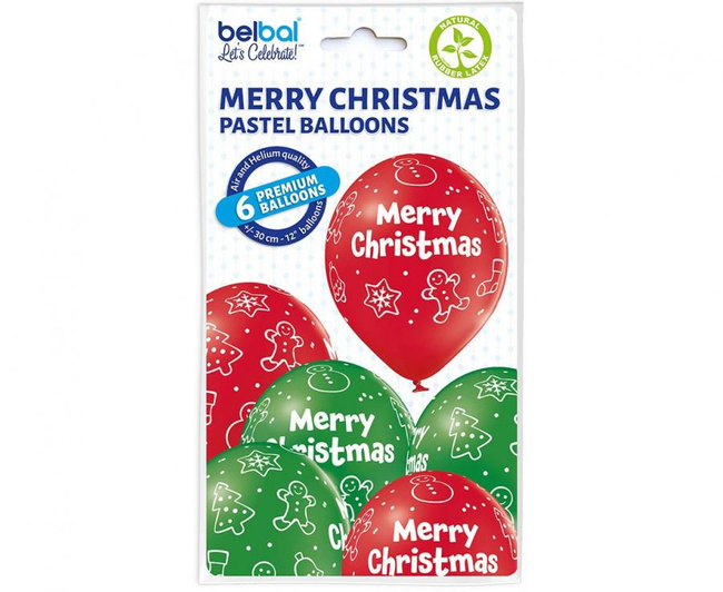 Balony 12" z nadrukiem "Merry Christmas" 6 sztuk