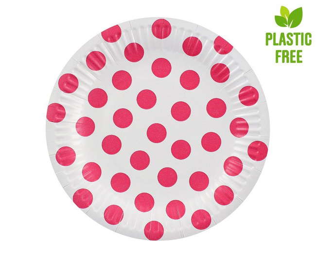 Groszki Różowe fuksja - Talerzyki 18cm 6 sztuk